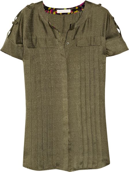 Matthew Williamson Knifepleated Silkjacquard Shirt in Green - Lyst