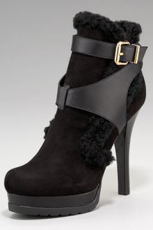 Fendi Suede-shearling Strappy Bootie - Lyst