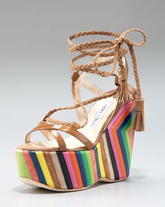 Jimmy Choo Striped-wedge Lace-up Sandal - Lyst