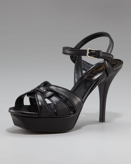 Yves Saint Laurent Tribute Napa Sandal, 4 Heel in Black - Lyst