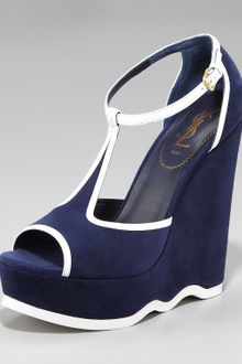 Yves Saint Laurent Two-tone Wavy-wedge T-strap - Lyst