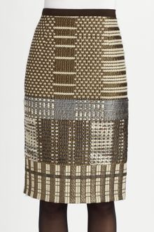 Oscar de la Renta Metallic Embroidered Pencil Skirt - Lyst