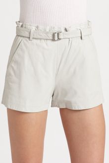 Theory Cambelle Leather Shorts - Lyst