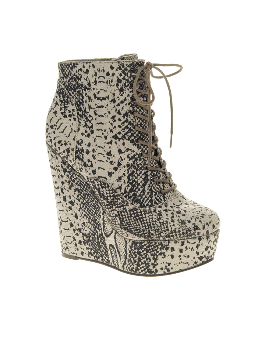 Asos Asos Ablaze Snake Print Super High Wedge Boots in Animal (snake ...