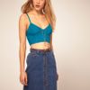 Free People Cropped Bustier In Lace in Blue (deepteal) - Lyst