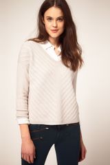 House Of Dagmar V Neck Wool Jumper with Deco Knit Detailing