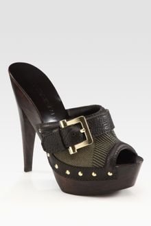 Burberry Studded Leather & Canvas Platform Sandals - Lyst