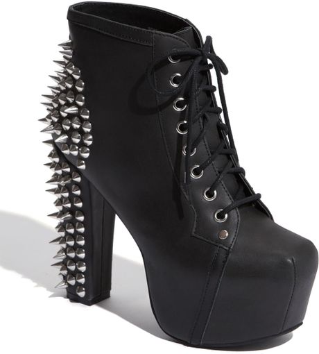 Jeffrey Campbell Spike Laceup Bootie in Black (black studded leather) - Lyst