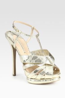 Nicholas Kirkwood Snake-print Metallic Leather Platform Sandals - Lyst