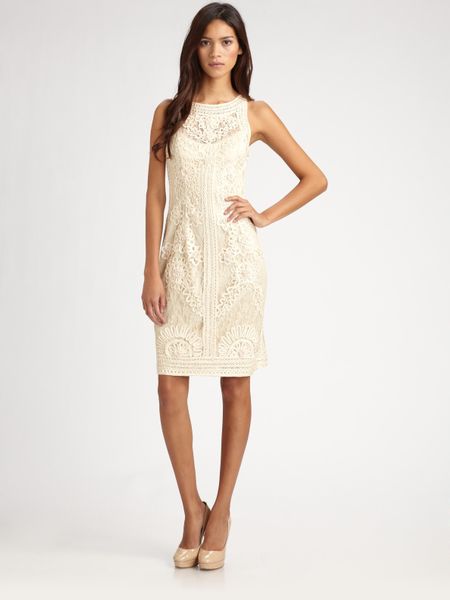 Sue Wong Soutache Lace Dress in Beige - Lyst