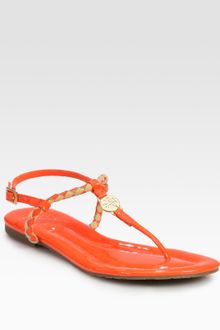Tory Burch Aine Woven Patent Leather Logo Thong Sandals - Lyst