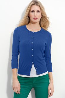Halogen Three Quarter Sleeve Crewneck Cardigan - Lyst
