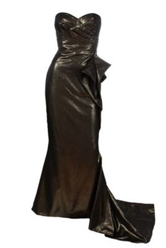  Side Drape Metallic Gown 
