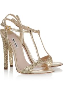 Miu Miu Glitter-finish Leather Sandals - Lyst