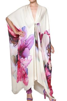Roberto Cavalli Flower Print Silk Chiffon Kaftan Dress - Lyst