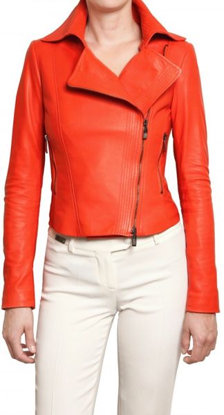 Antonio Croce Soft Nappa Biker Leather Jacket in Red - Lyst