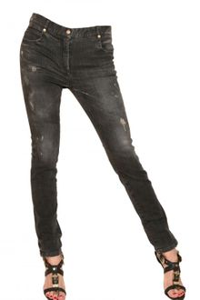 Balmain Destroyed Skinny Stretch Denim Jeans - Lyst