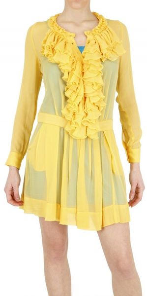 Beayukmui Silk Chiffon Ruffle Dress in Yellow - Lyst