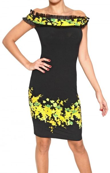 Blumarine Fringed Off The Shoulder Viscose Knit Dress in Black - Lyst