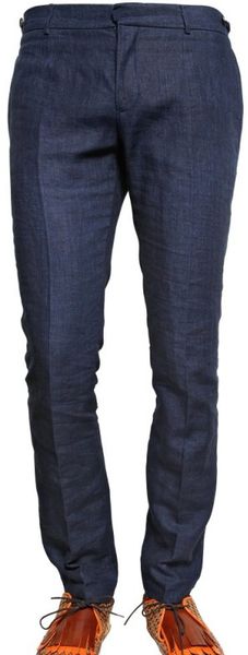 Burberry Prorsum 17cm Chambray Linen Skinny Fit Trousers in Blue for Men (navy) - Lyst