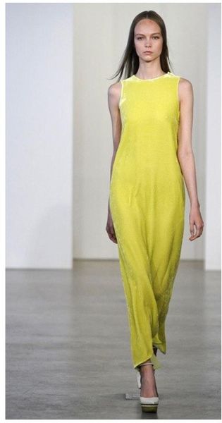 Calvin Klein Stitch Detail Velvet Dress in Yellow Calvin Klein Stitch Detail Velvet Dress in Yellow