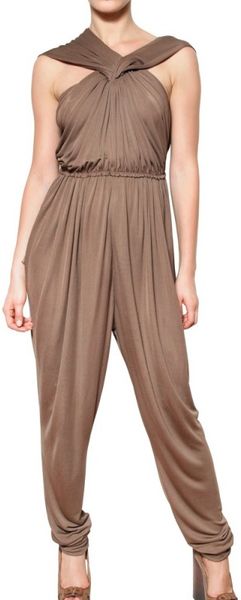Lanvin Gathered Viscose Jersey Empire Cut Jumps in Brown - Lyst