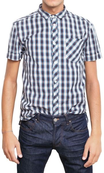 Pierre Balmain Tartan Poplin Short Sleeve Shirt in Blue for Men (red) - Lyst