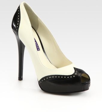  Jaina Contrasting Leather Peep Toe Pumps 