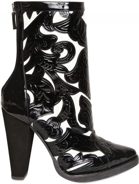 Balmain 110mm Suede & Patent Embossed Boots in Black - Lyst