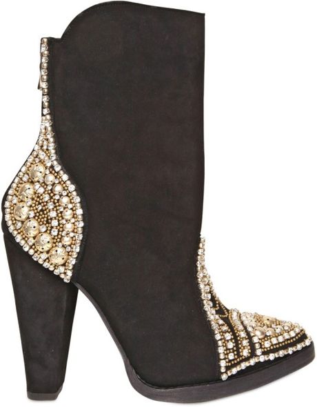 Balmain 110mm Suede Swarovski & Studs Boots in Brown (black) - Lyst