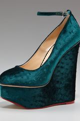 Charlotte Olympia Ostrich Velvet Wedge Pump