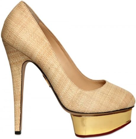 Charlotte Olympia 140mm Straw & Mirror Platform Pumps in Beige (natural) - Lyst