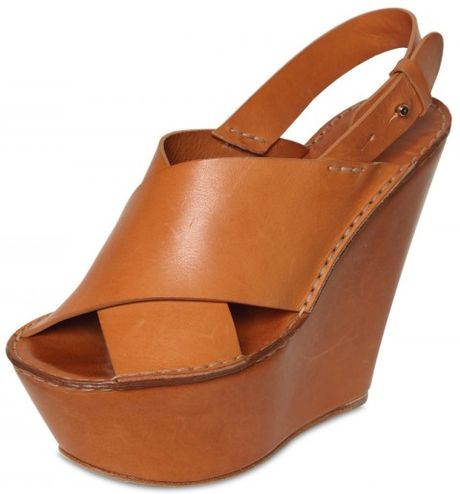 Chloé 130mm Leather Cross Over Sandal Wedges In Brown (camel) | Lyst