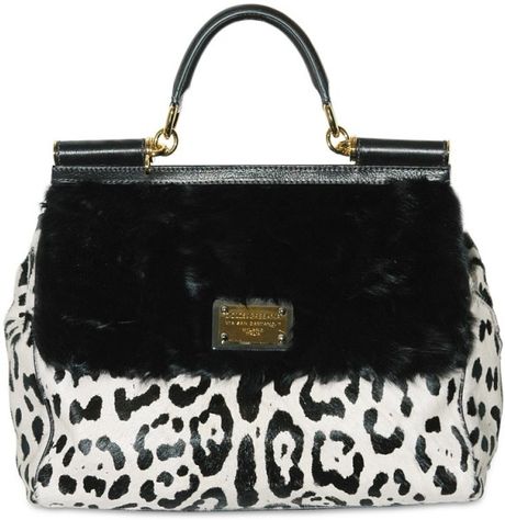 Dolce & Gabbana Pony and Lamb Fur Miss Sicily Top Handle in Animal (white) - Lyst