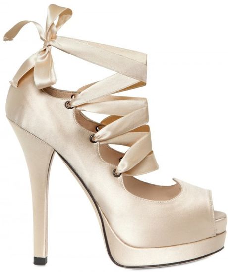 Fendi 140mm Circus Silk Cross Over Lace Pumps in Beige (ivory) - Lyst