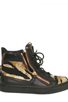 Giuseppe Zanotti Leather & Printed Satin High Top Sneaker - Lyst