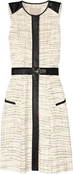Jason Wu Belted Leather-trimmed Tweed Dress - Lyst