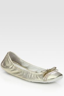 Prada Metallic Leather Ballet Flats - Lyst