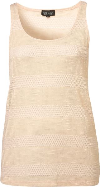 Topshop Crochet Stripe Vest in Pink (pale peach) - Lyst