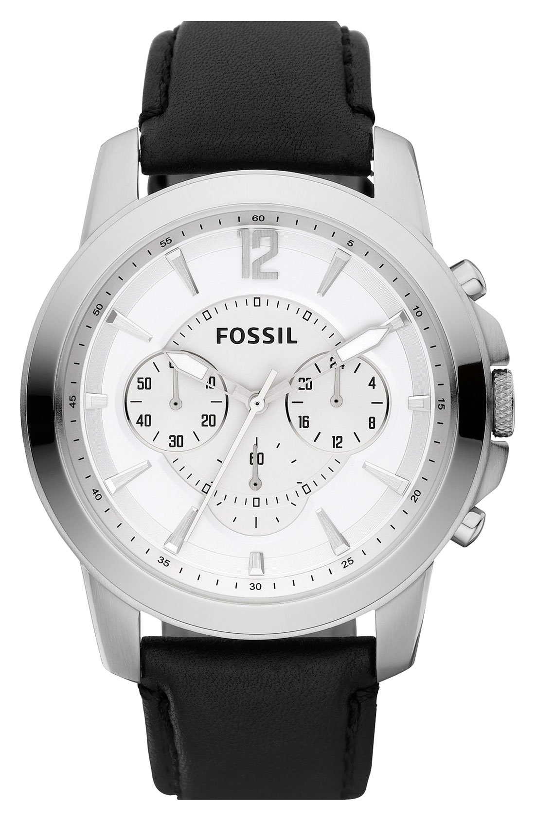 fossil grant chronograph black leather watch