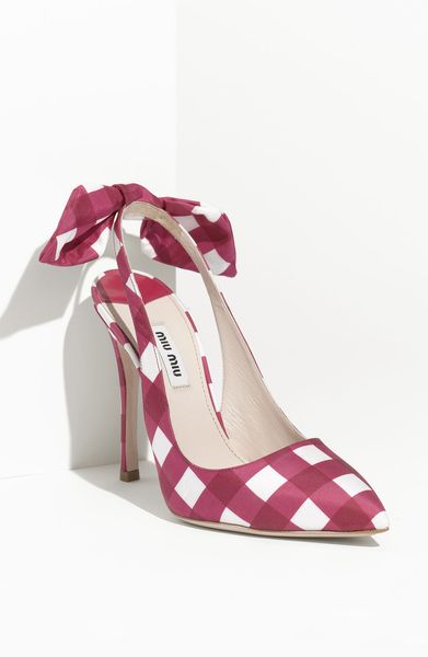 Miu Miu Check Print Slingback Pump in Purple (fuchsia) - Lyst
