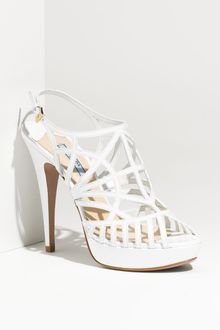 Prada Strappy Patent Leather Sandal - Lyst