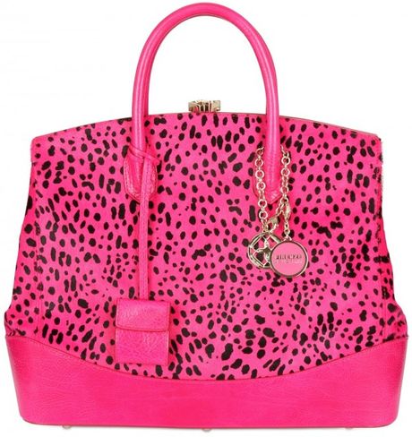 Desmo Sara Pony Print Leather Top Handle in Pink (fuchsia) - Lyst