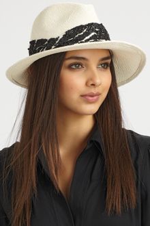 Eugenia Kim Lauren Zebra Striped Sequin Accented Straw Fedora - Lyst