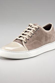 Lanvin Patent-toe Suede Sneaker, Beige - Lyst