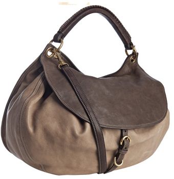  Mink Brown Eather Colorblock Nappa Hobo Bag 