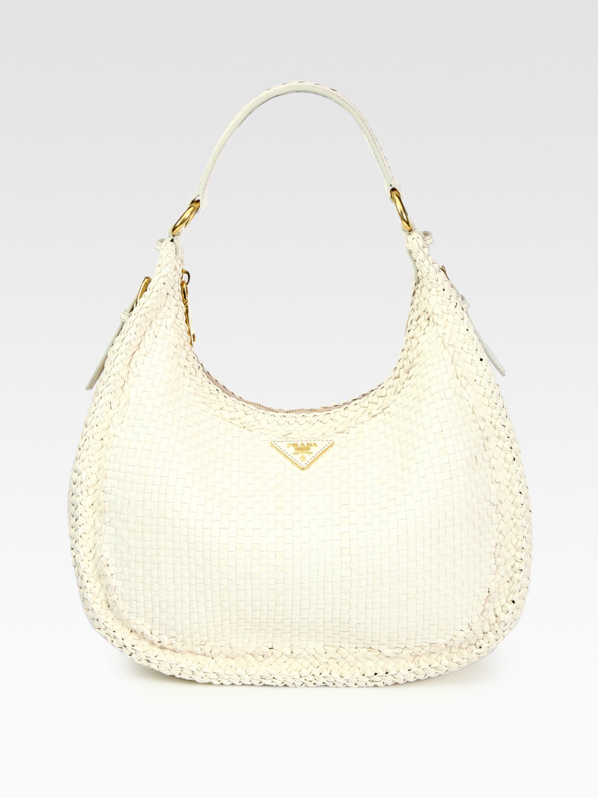 prada woven bag white