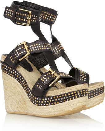 Alexander McQueen Studded Leather Espadrille Wedge Sandals - Lyst