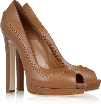 Alexander McQueen Stitched Leather Peep-toe Pumps - Lyst