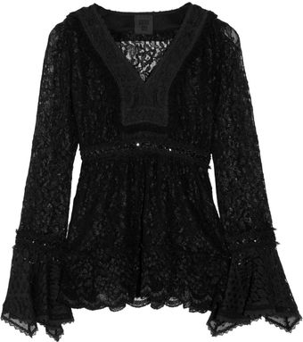 Anna Sui Ruffled Stretch-lace Top - Lyst